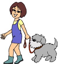 clipart of girl walking dog