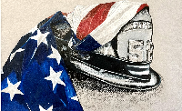 painting of flag and fire hat