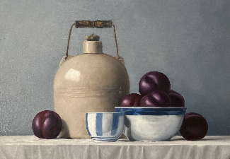still life painting of plums