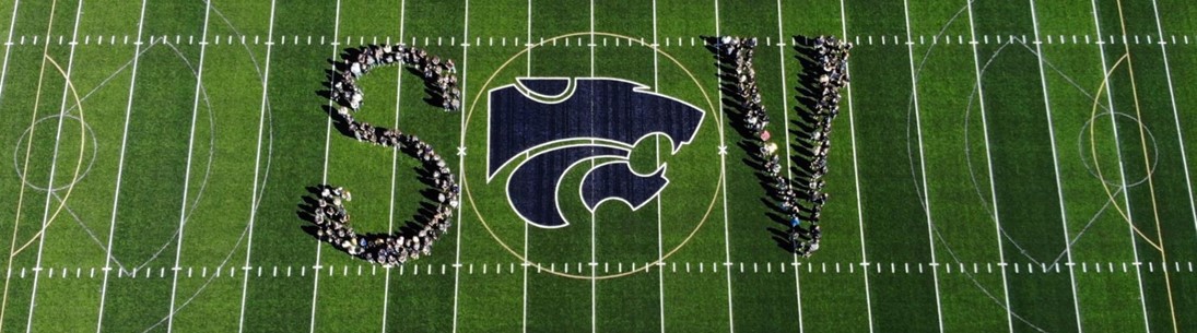 drone photo of sv staff on football field