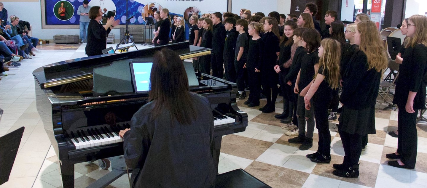 elementary school chorus performs at mall