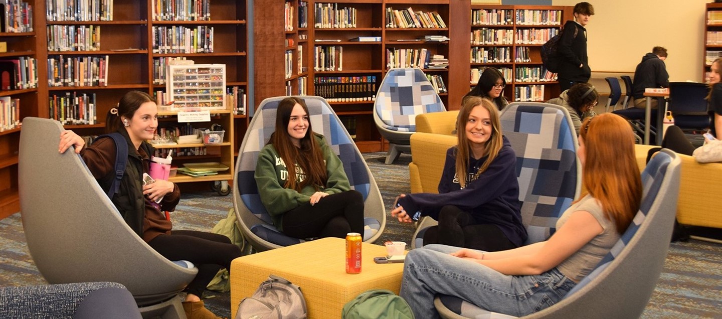 Susquehanna Valley high school students hanging out in the new library.
